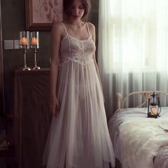 Seductive Lace Cami Long Dress Set with Matching Panty