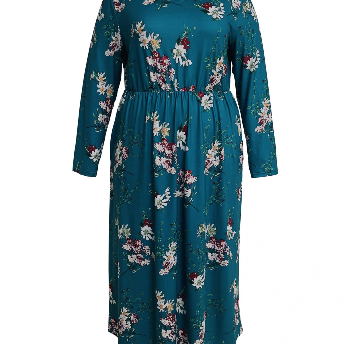  Floral Print Long Sleeve Round Neck Dress