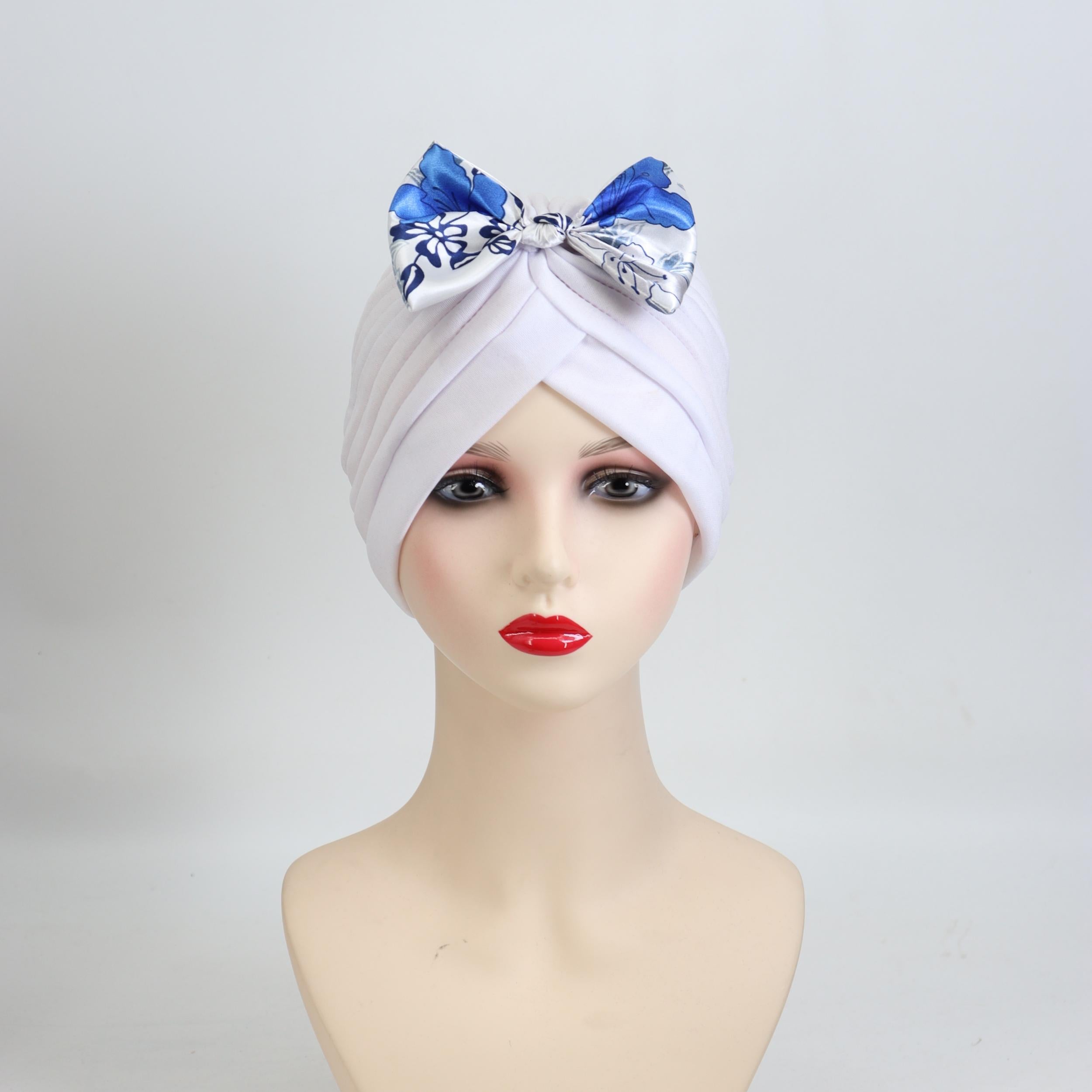 Satin Bow Turban Cap Head Wrap Bandana Headwear Women Beanie Hats