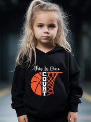 Basketball Pattern Long Sleeve Hooded Sweatshirt Girls Comfy Hoodies
