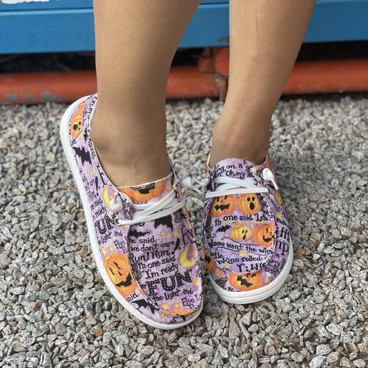 Women's Pumpkin & Letter Pattern Slip On Lightweight Flat Shoes