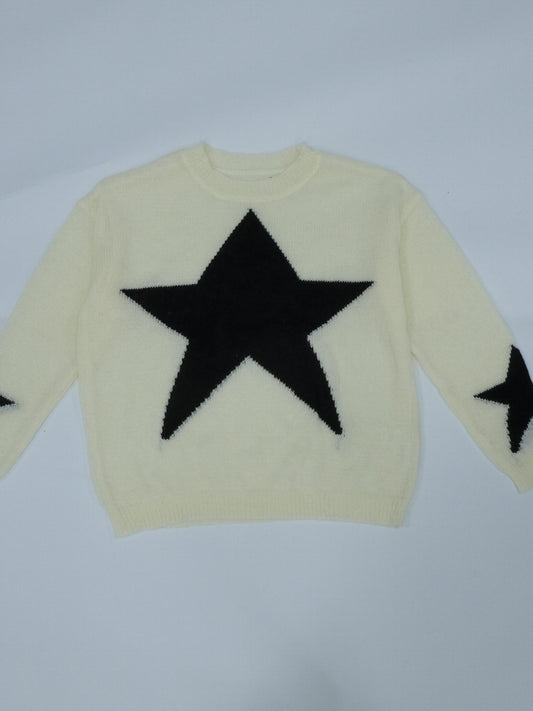 Star Pattern Drop Shoulder Sweater Long Sleeve Casual Sweater