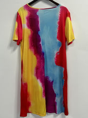  Colorblock Short Sleeve Round Neck Stretch Dress With Pockets