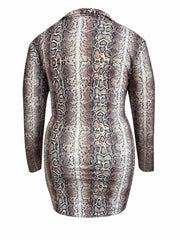  Sexy Snake Print Long Sleeve Bodycon Dress
