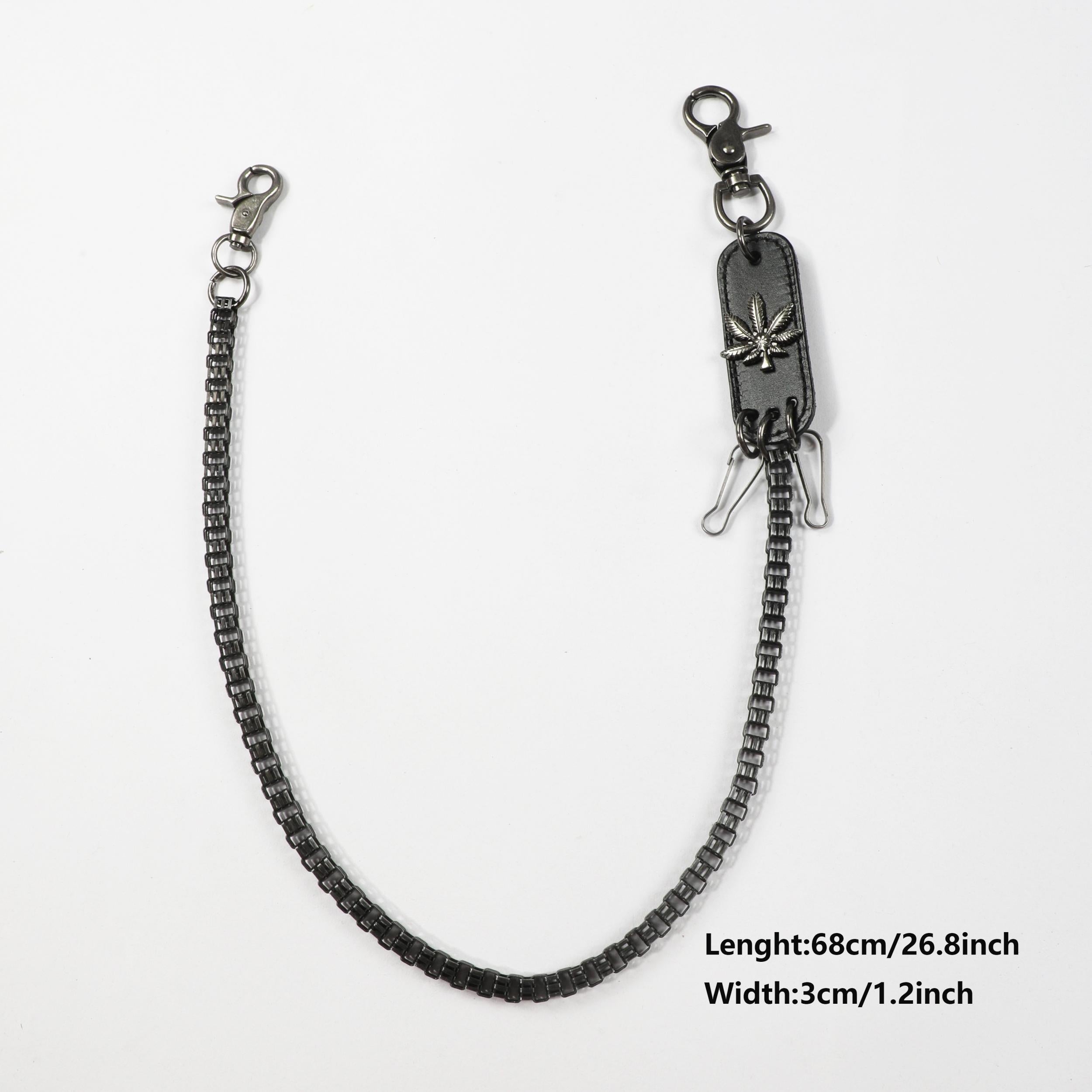 Men's Retro Metal Leaf Leather Card Plaid Waist Chain Pants Chain