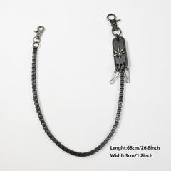 Men's Retro Metal Leaf Leather Card Plaid Waist Chain Pants Chain