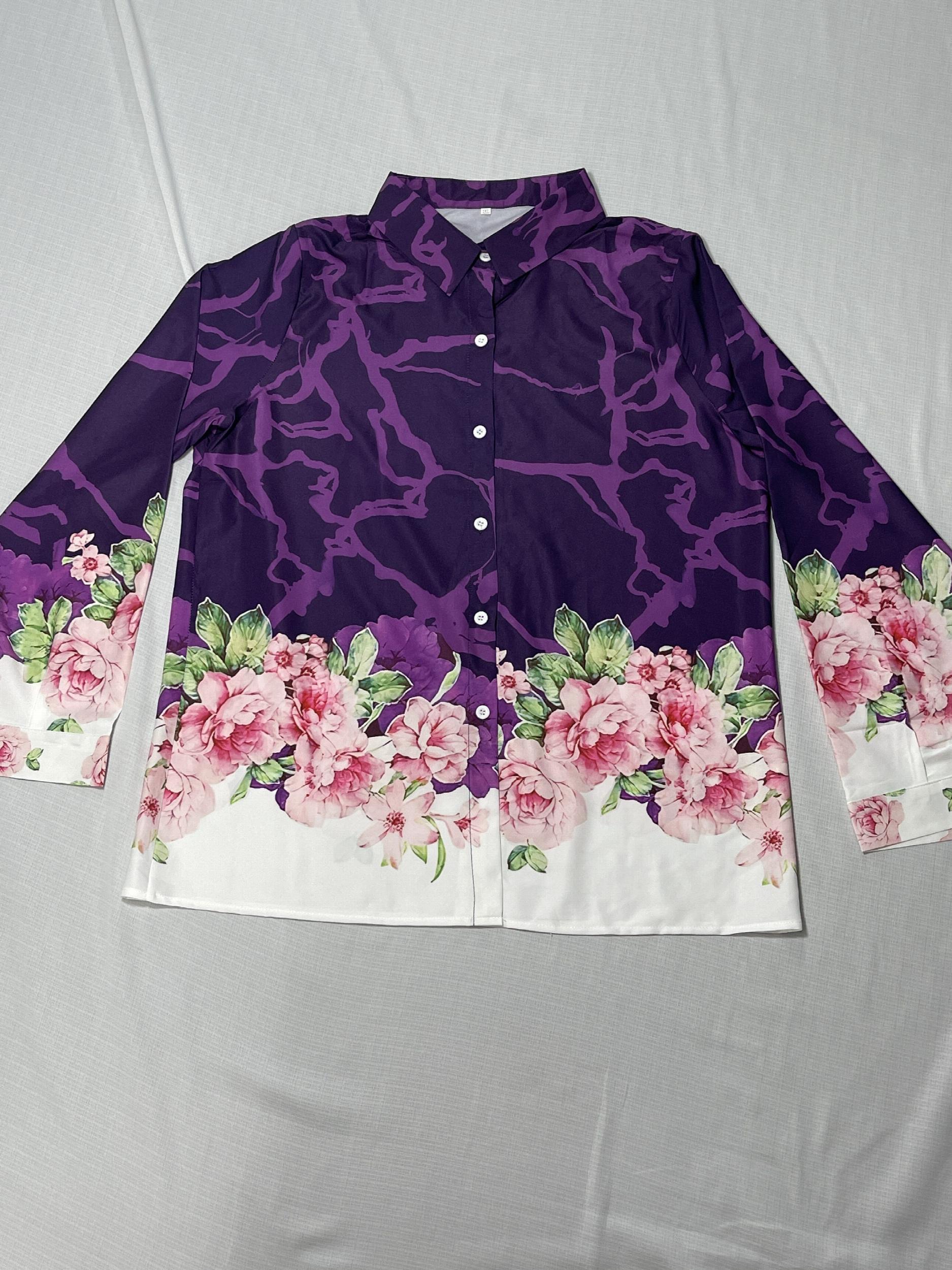  Colorblock Floral Button Up Blouse