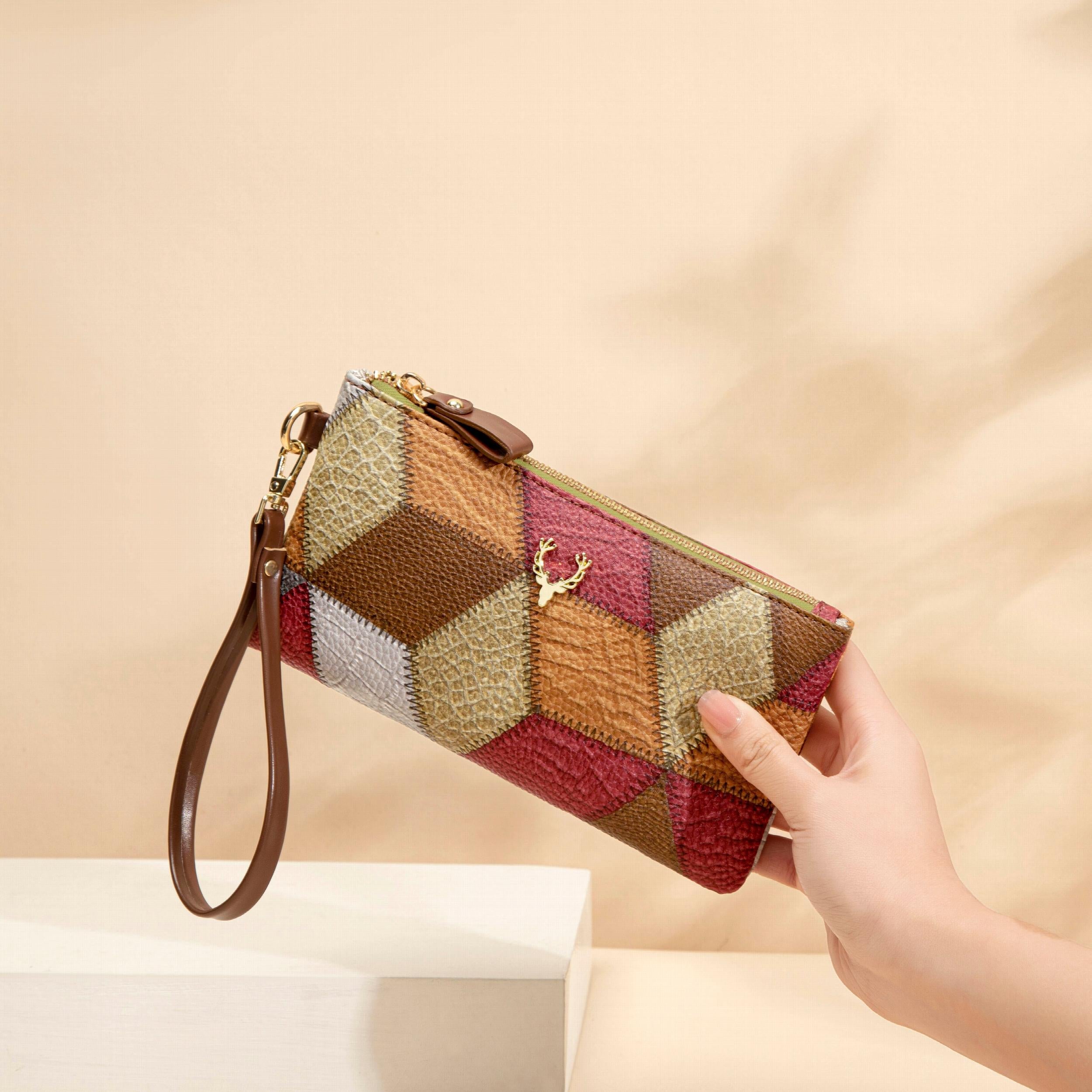 Rhombus Pattern Clutch Bag Women Wristlet Handbag