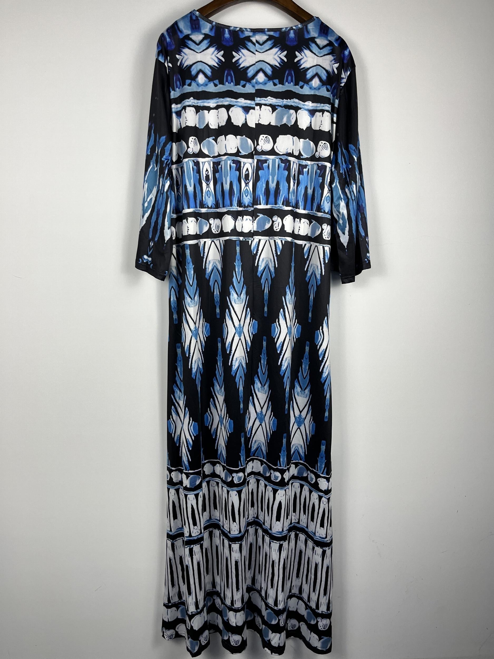 Plus Tribal Print V Neck Maxi Dress