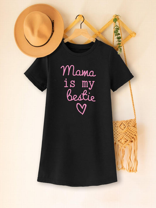 Toddler Girls Short Sleeve MAMA IS MY BESTIE Casual T Shirts Dress