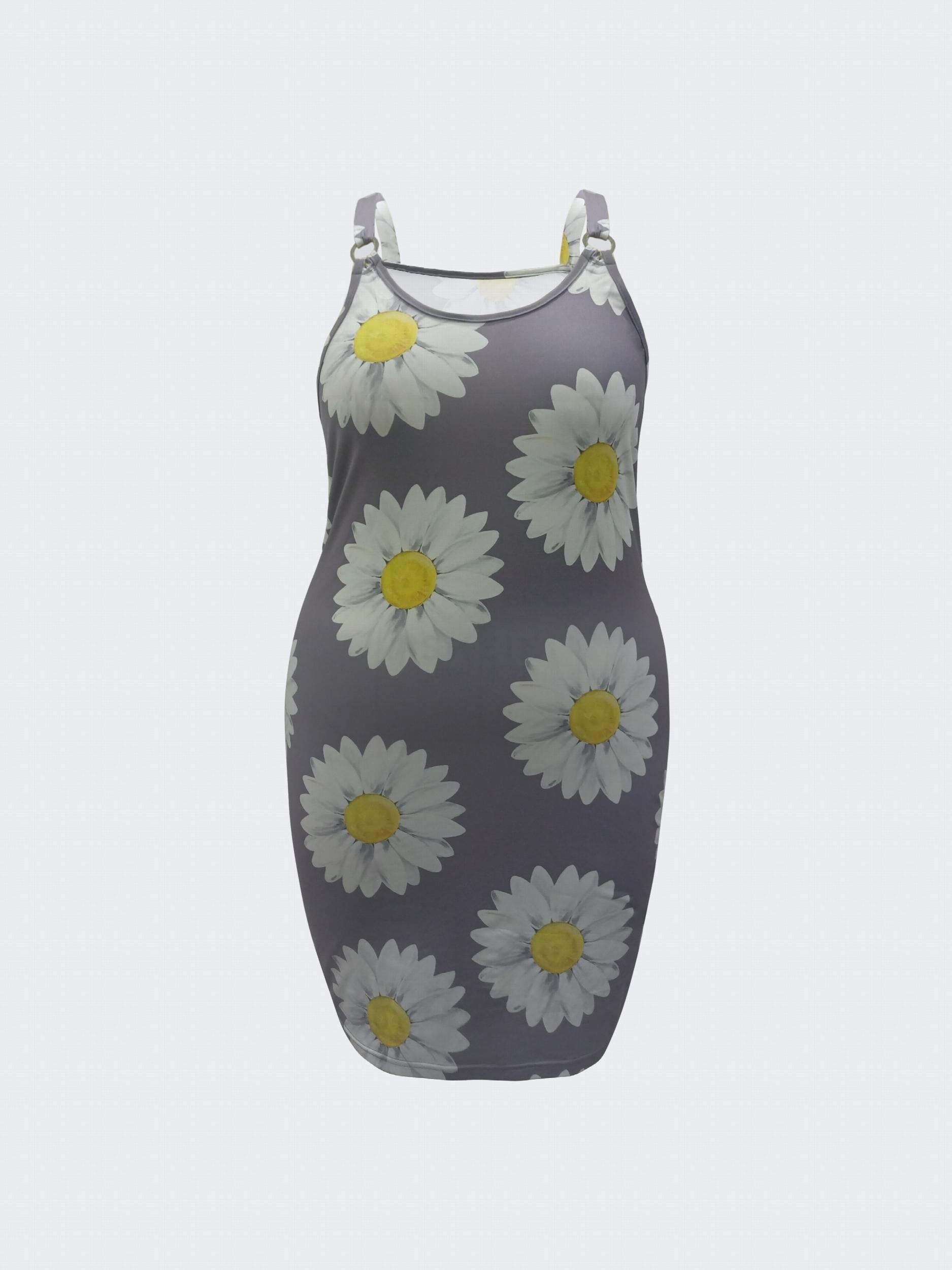  Daisy Print Slim Fit Beach Cami Dress