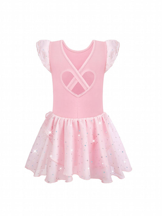 Cotton Sequin Ruffle Trim Leotard for Girls
