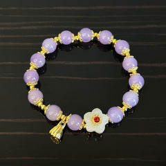 Purple Bead Bracelet with Peach Blossom & Lotus - Ideal Gift for Her