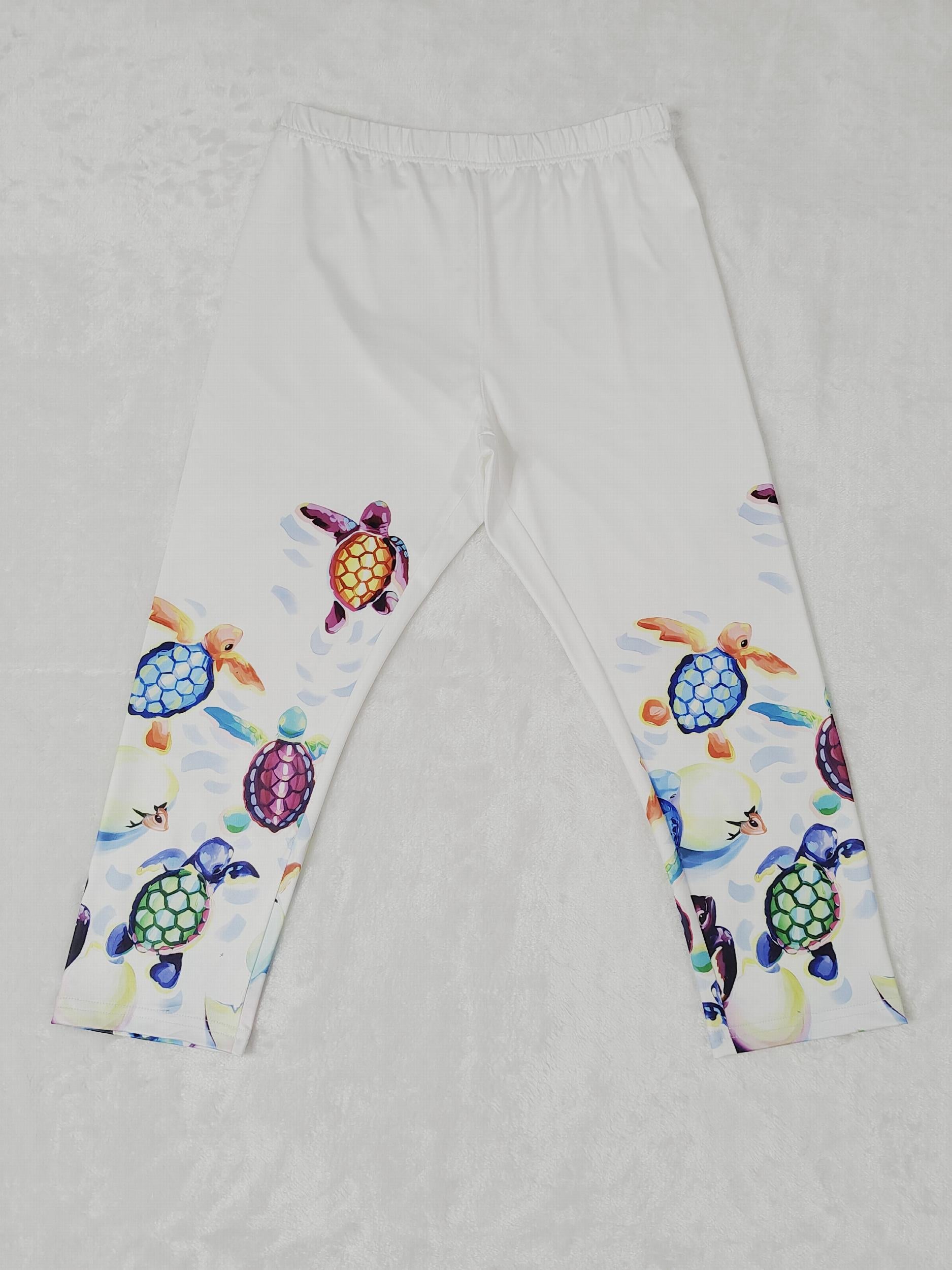 Turtle Print Elastic Waist Leggings for Women