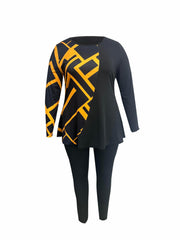  Geo Print Peplum Top & Leggings Set