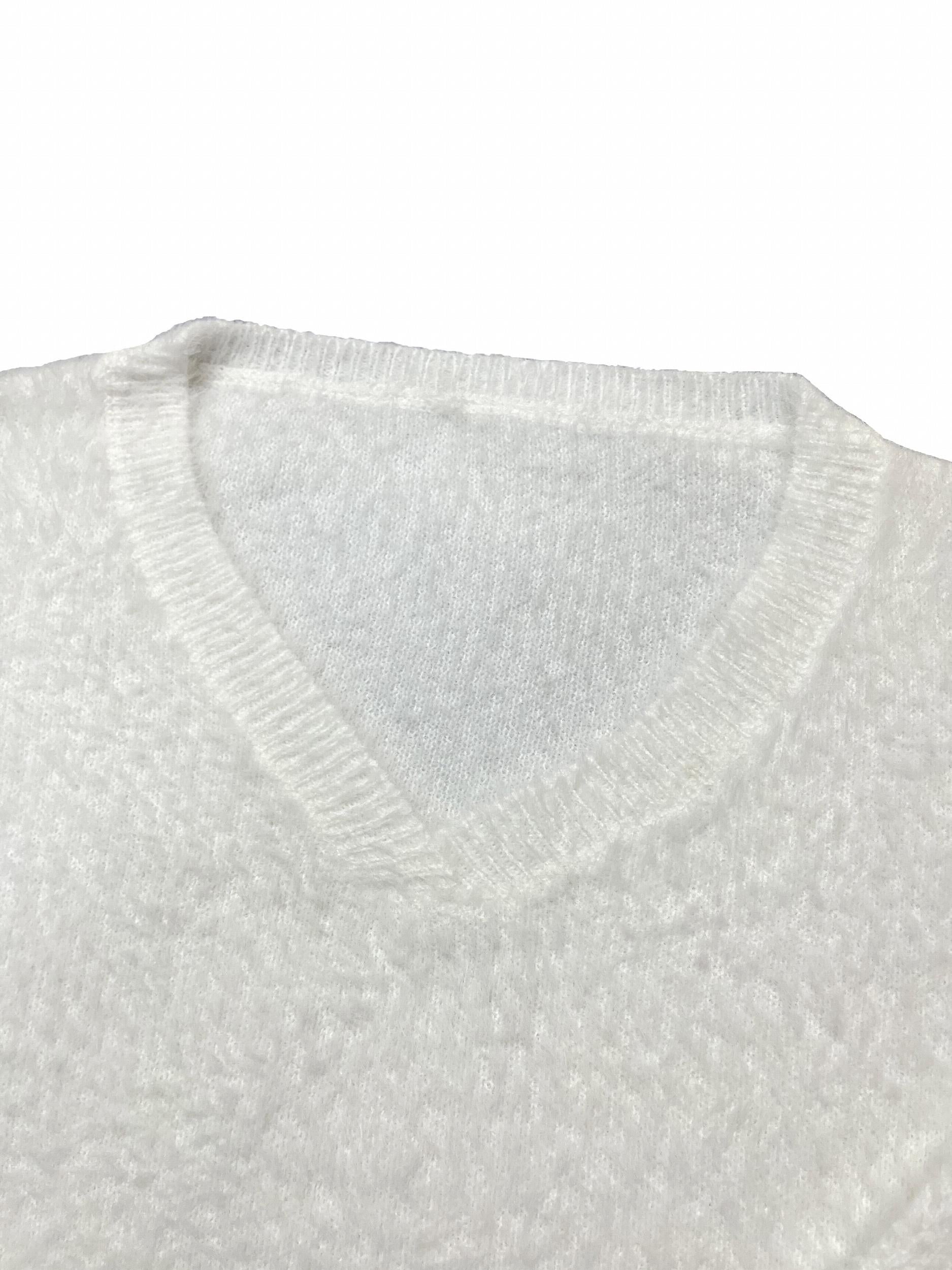  Solid Eyelash V-Neck Sweater Long Sleeve Jumper