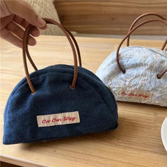 Vintage Japanese Semi-circular Leather Rope Handbag