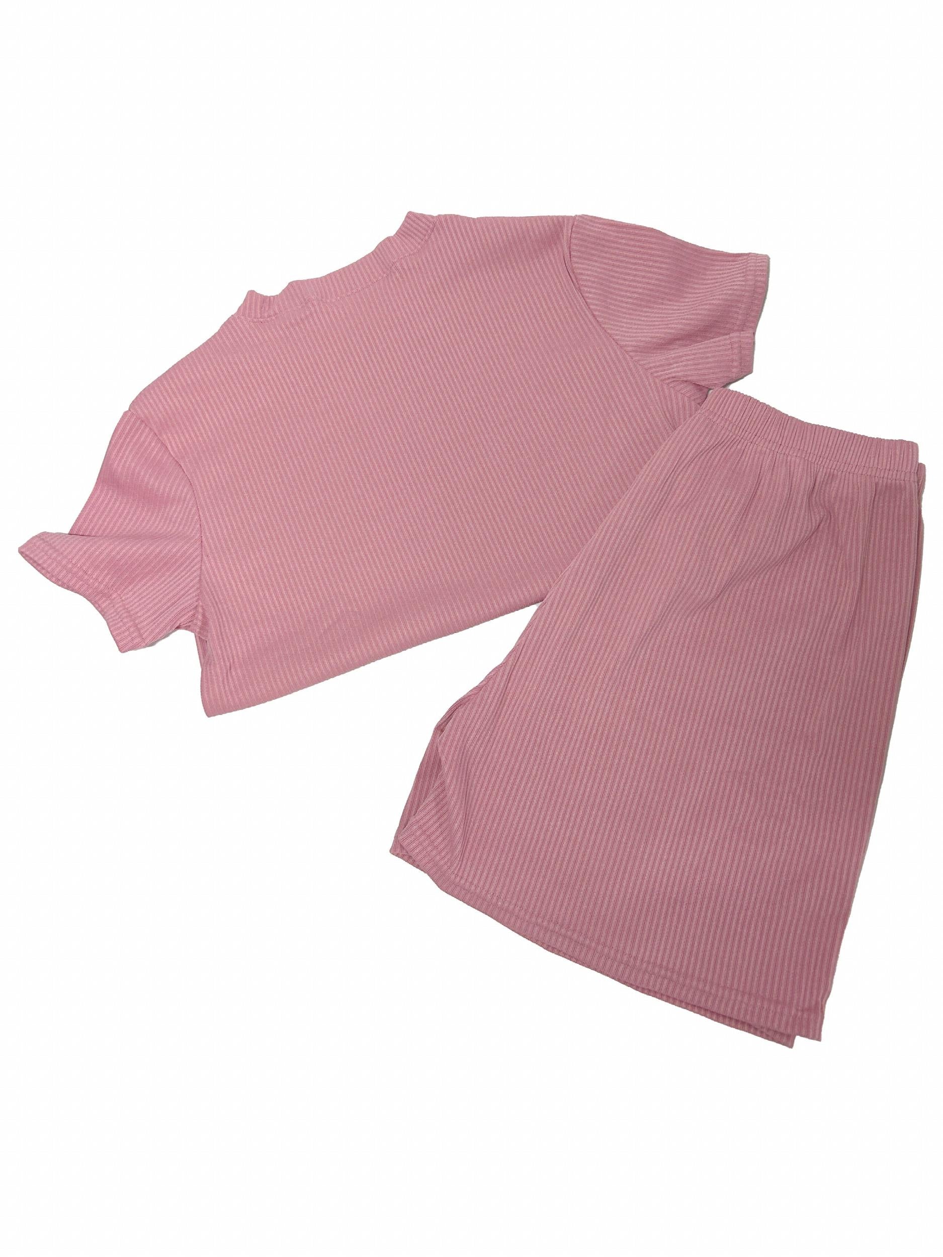Ribbed Lounge Set Short Sleeve Top & Shorts Women's Loungewear