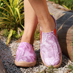 Women's Purple Pattern Canvas Slip On Low Flat Comfy Shoes