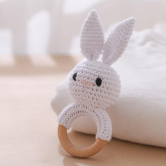 Crochet Bunny Rattle Toy with Wooden Ring - Perfect Kids Keepsake Gift
