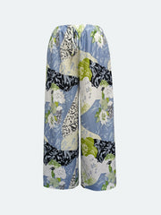  Colorblock Floral Print Wide Leg Trousers