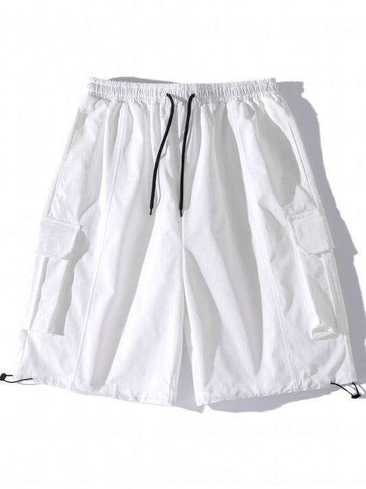 Men's Elastic Waist Cargo Shorts with Pockets for Summer