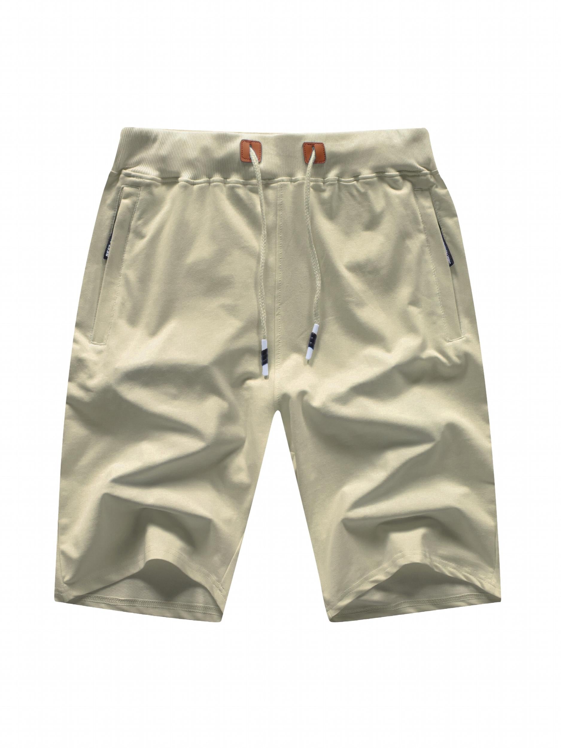 Men's Drawstring Elastic Waist Beach Shorts with Zip Pockets
