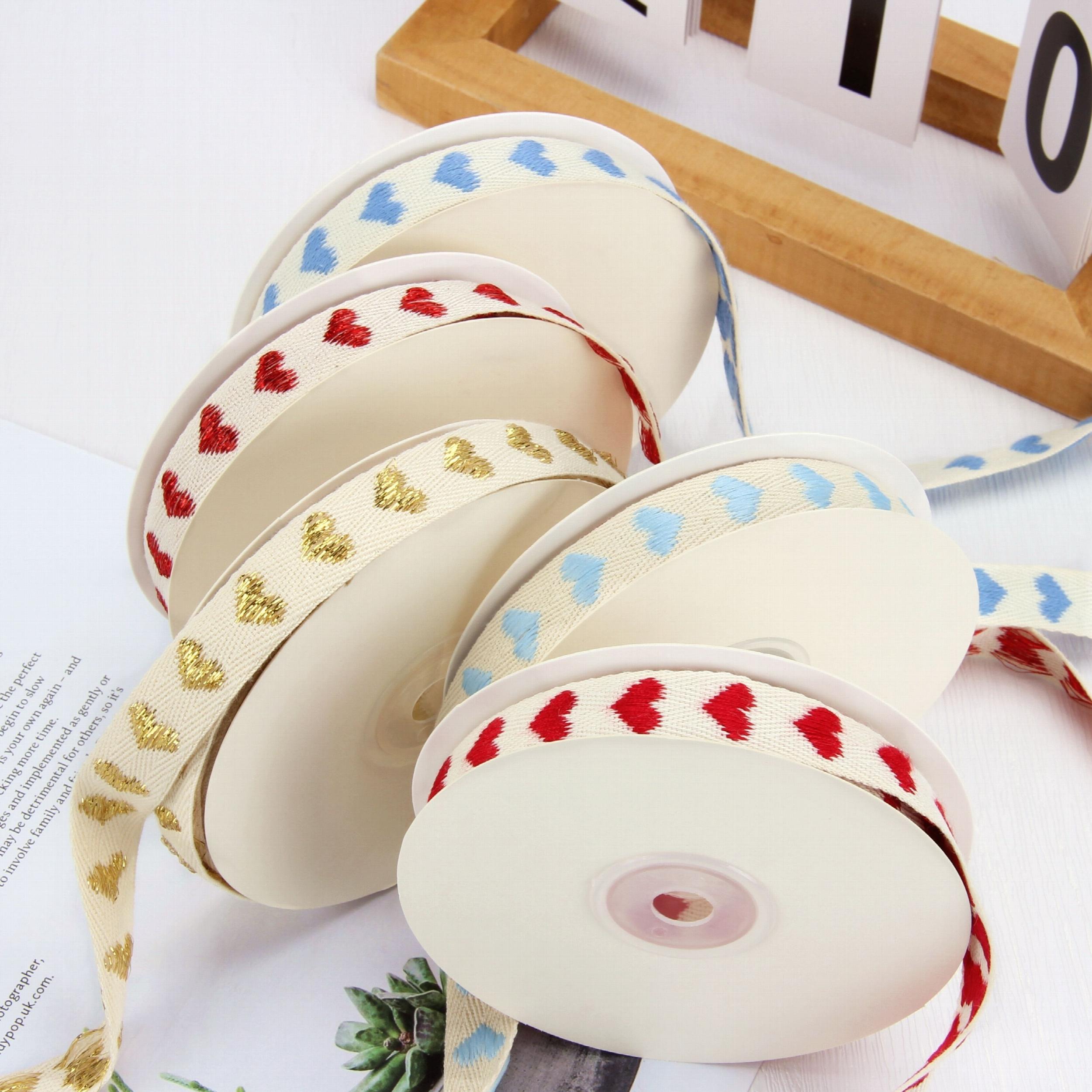 9m Embroidery Peach Heart Webbing Flower Gift Wrapping Cake Baking Packaging