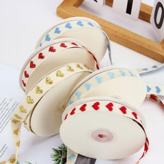 9m Embroidery Peach Heart Webbing Flower Gift Wrapping Cake Baking Packaging