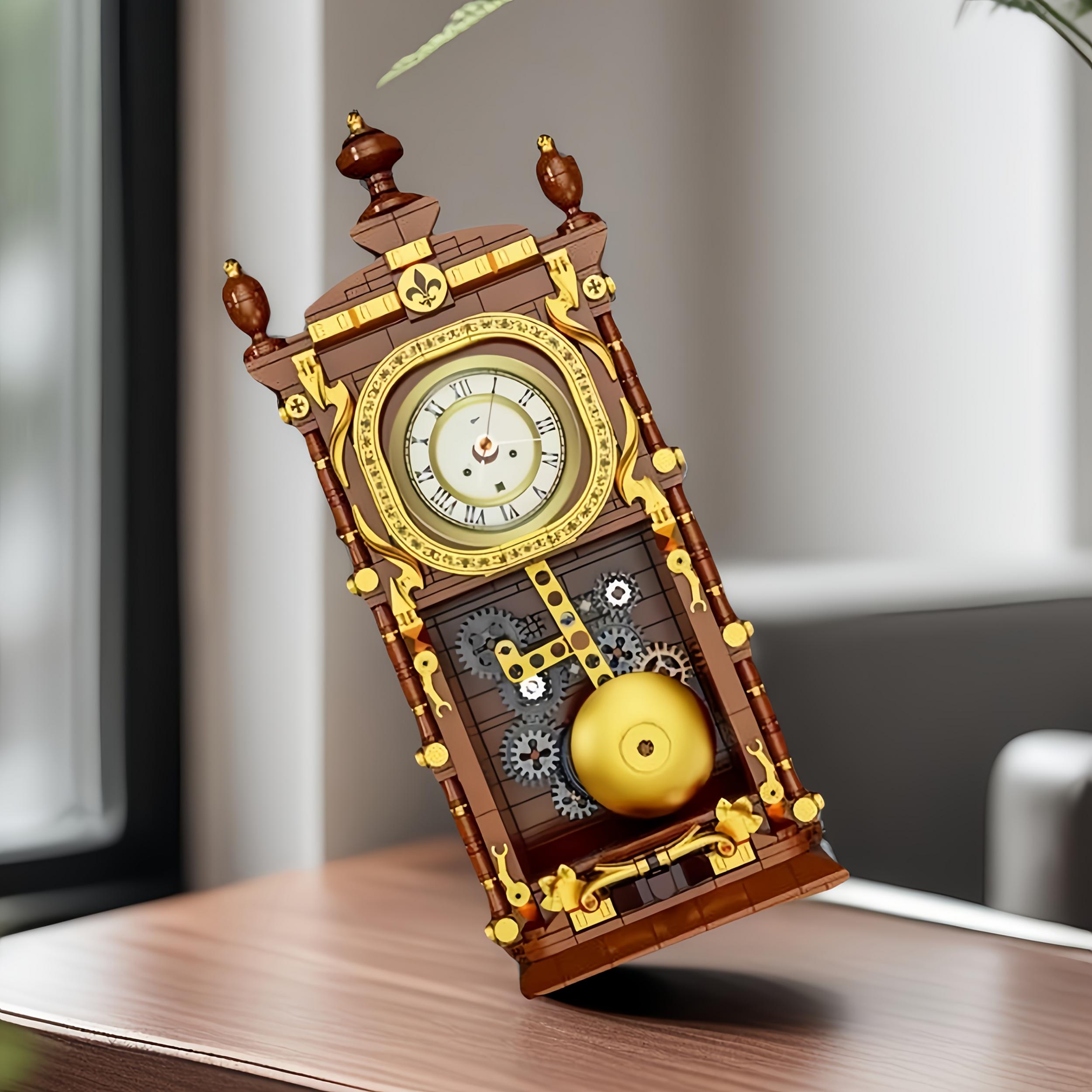 Vintage Clock Building Block Set with Pendulum and Clock Function