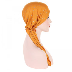 Rhinestone Decor Turban Cap Lace Up Headwrap Beanie Bandana Chemo Hats