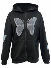 Butterfly Print Sweatshirt Y2K Zip Up Hoodie Casual Tops