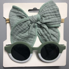 2pcs Baby Girls Bowknot Hairbands & Flower Sunglasses Set