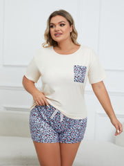  Leopard Heart Print Pajama Set Women's Casual Tee & Shorts