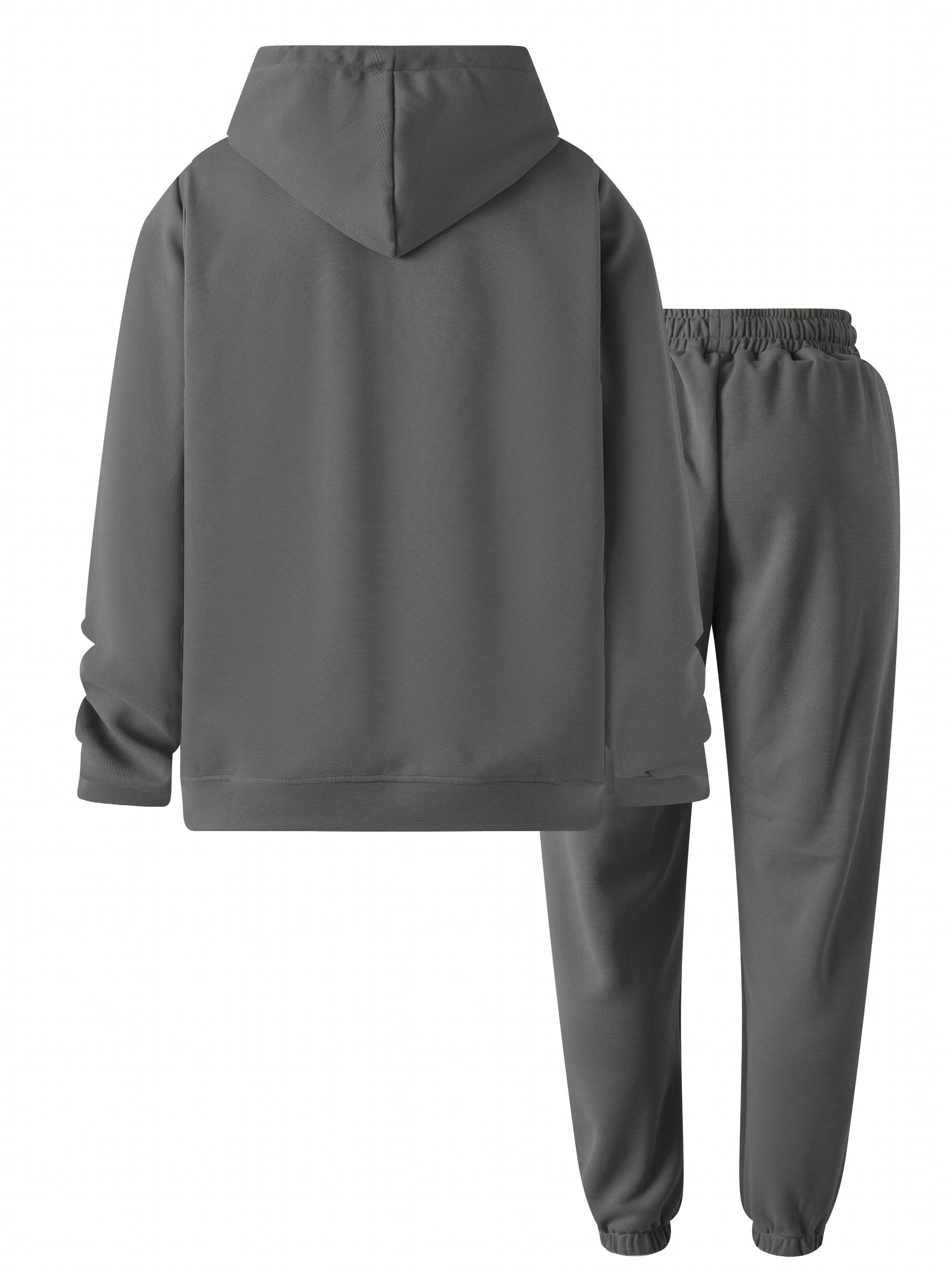 Men's Sports Suit Chest Pattern Hooded Jacket & Drawstring Pants