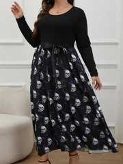  Skull & Bat Print Long Sleeve Maxi Dress