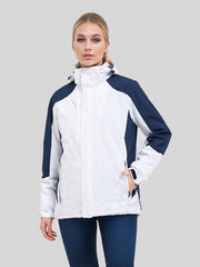  Colorblock Zipper Drawstring Hooded Outdoor Jacket