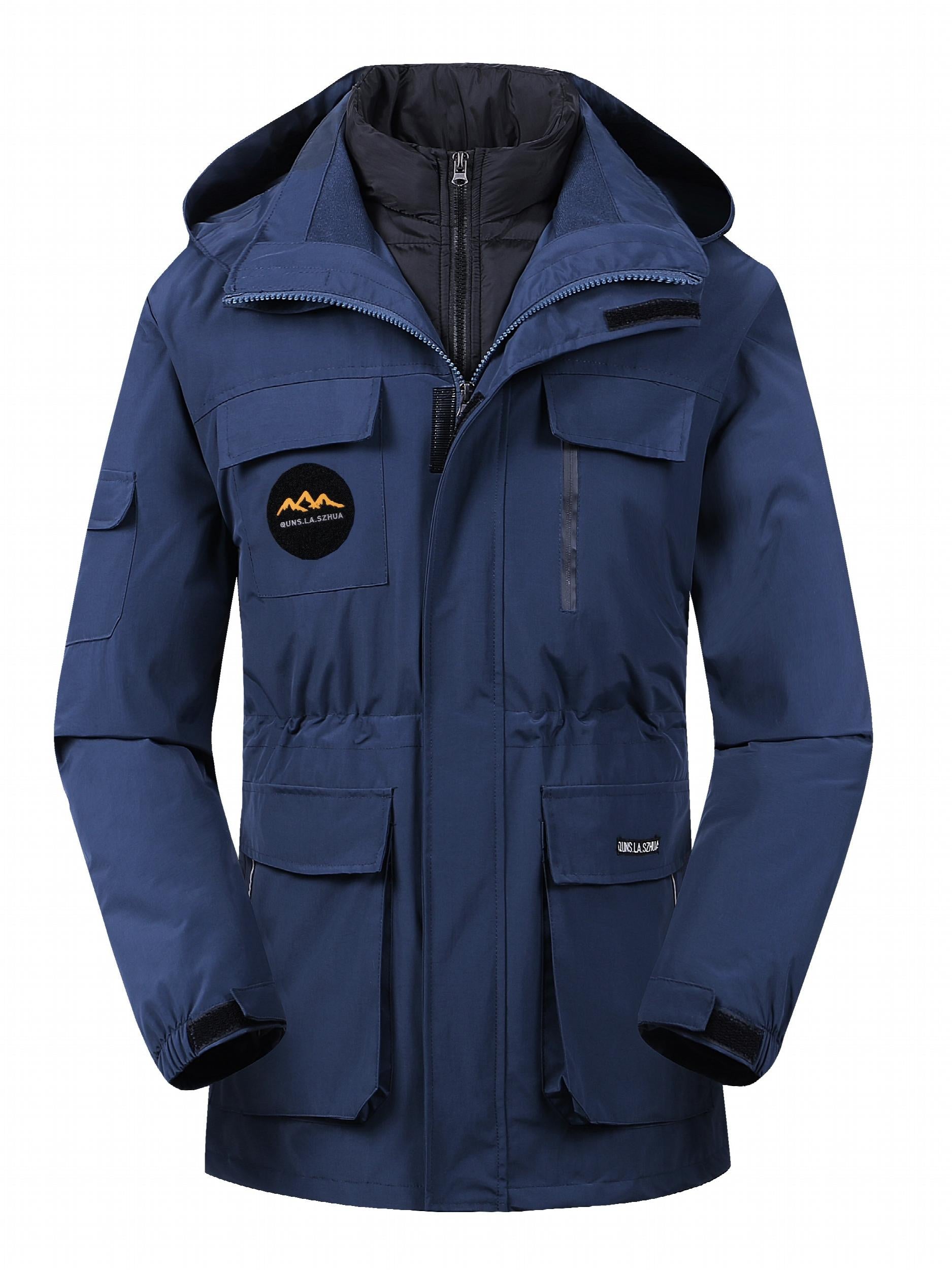 Waterproof Plus Size Hooded Ski Jacket with Detachable Down Liner