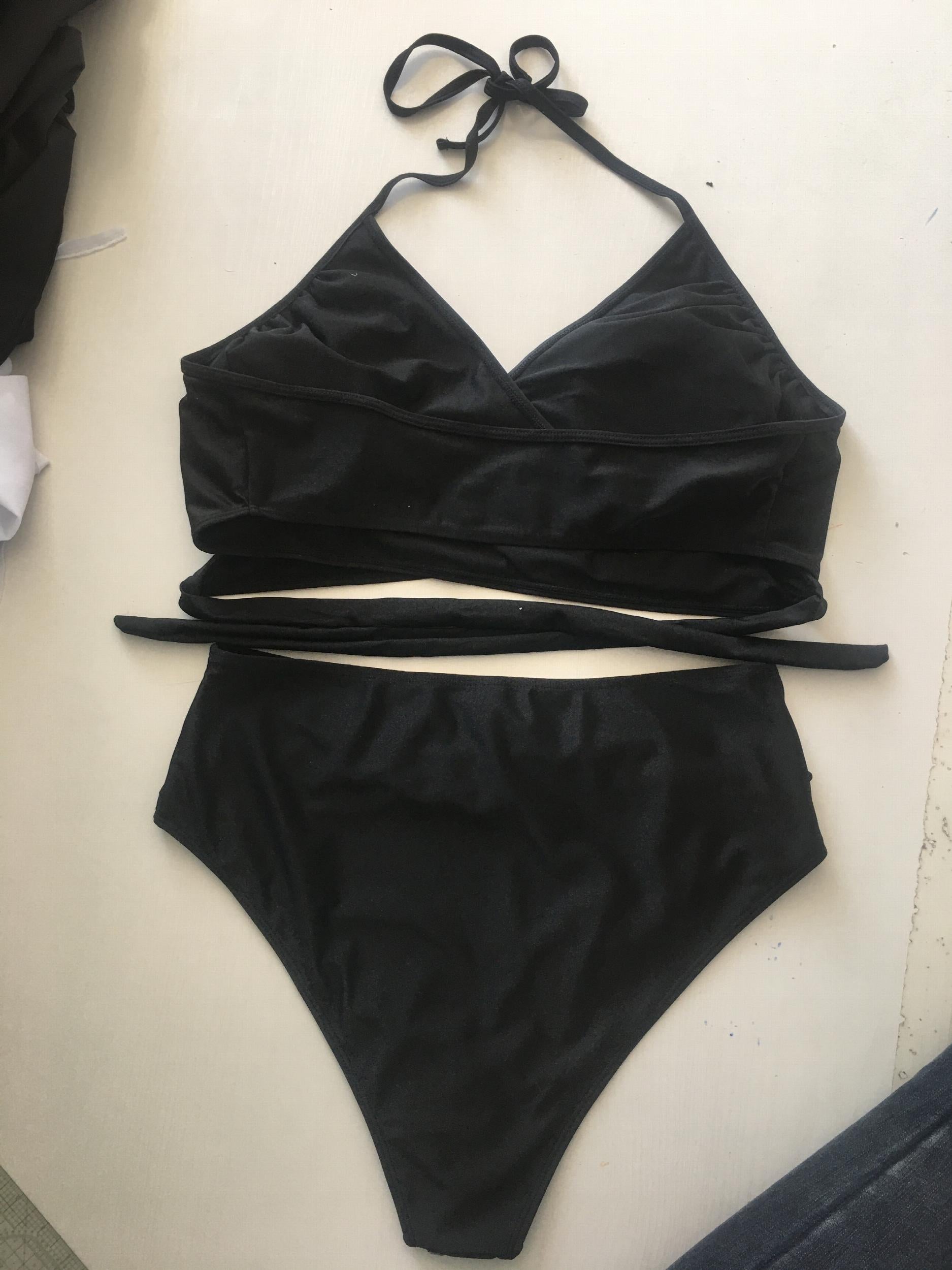  Solid Back Knot Bikini Set Women's Plus High Stretch Swimsuit 2pcs