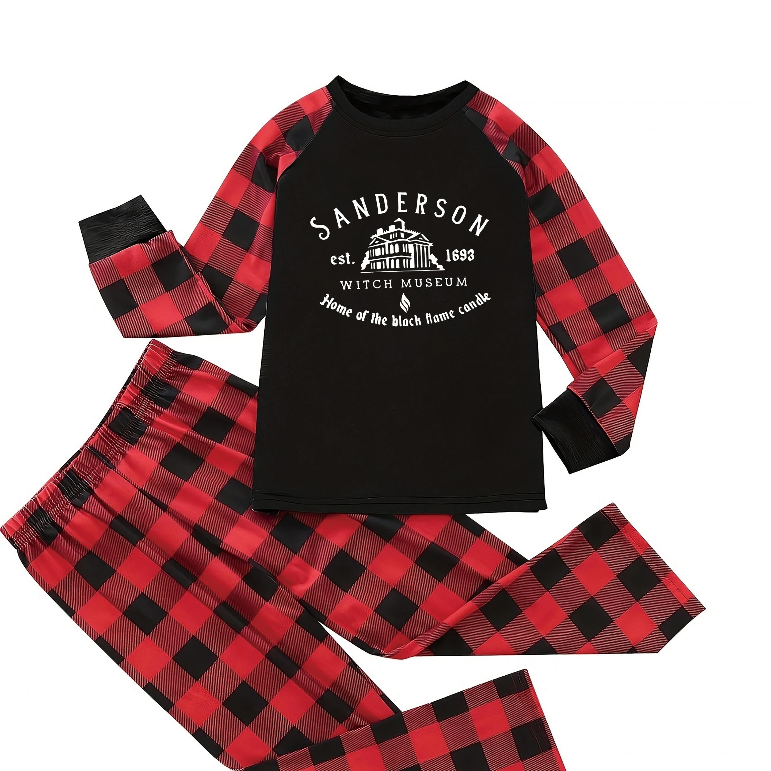  Halloween Pajama Set Witch Plaid Tee & Pants Lounge Two Piece