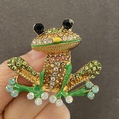 Colorful Enamel Frog Brooch Pin for Women Men with Rhinestone