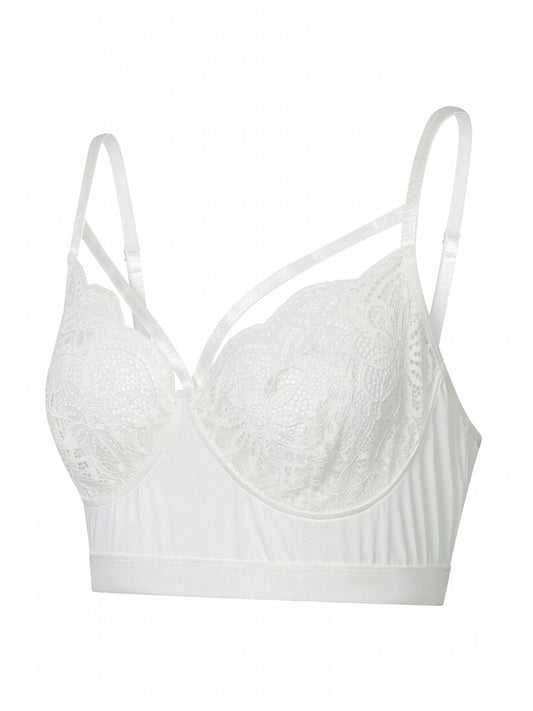  Sexy Bra Women's Plus Solid Contrast Lace Strappy Bra