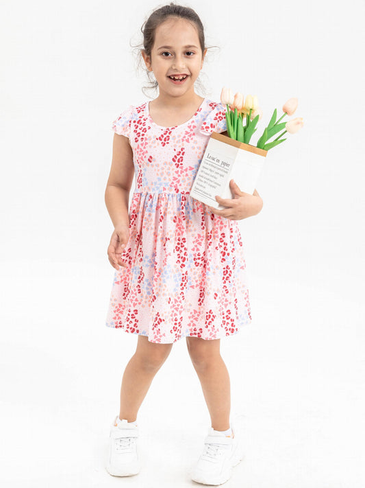 Girls Heart Graphic Ruffle Trim Sleeve Princess Dress