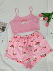 Rainbow Print Pajama Set Cami Top & Shorts Women's Sleepwear