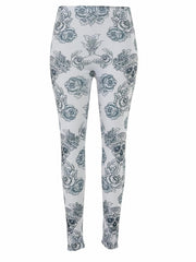 Skull & Floral Print Skinny Leggings Casual Stretchy Leggings