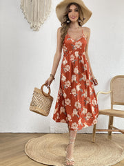 Floral Print Cami Dress Solid Crew Neck Midi Loose Casual Dress