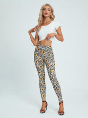 Leopard & Sunflower Print Leggings Stretchy Women's Clothing