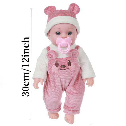 12" Baby Doll Pink Outfit Bear Ears Hoodie & Pacifier Plush Toy for Kids