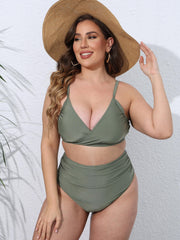  Vacay Bikini Set Women's Plus Solid Wrap Ruched Swimsuit