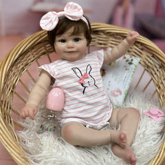 3D Painted Reborn Doll Soft Vinyl Cloth Body Pink Outfits Holiday Gift
